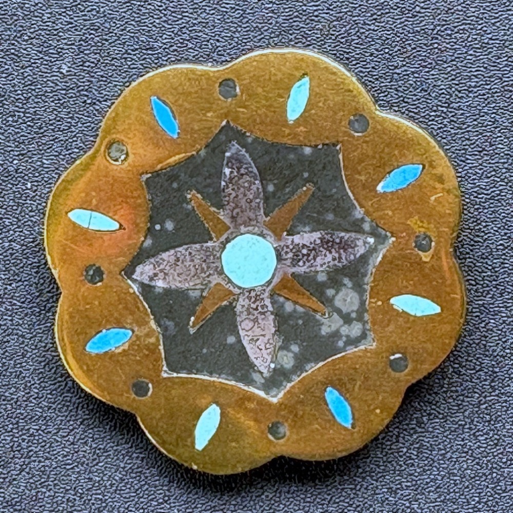 Vintage Los Castillo Taxco Onix Negro Inlay Brooch Mexico Mixed Metal Pin 013